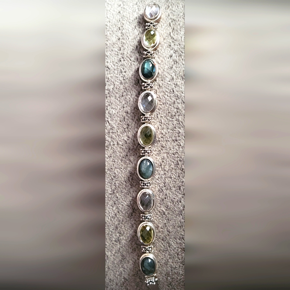 Michael Dawkins Multi Gemstone Sterling Silver Clasp Closure Bracelet